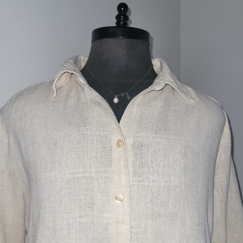 Classic Elements Cream Casual Button Down Women's Plus Size 16/18W Linen Shirt - Picture 2 of 9
